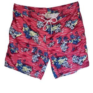 St Johns Bay Mens Hawaiian Print Swim Trunks 3XL Pink Tropical Polyester